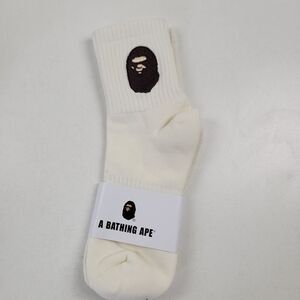 BAPE Crew Long Socks White Head Embroidered Unisex Size 9-11 A Bathing Ape Japan